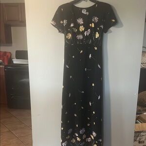 Vintage Floral  Black Maxi Dress